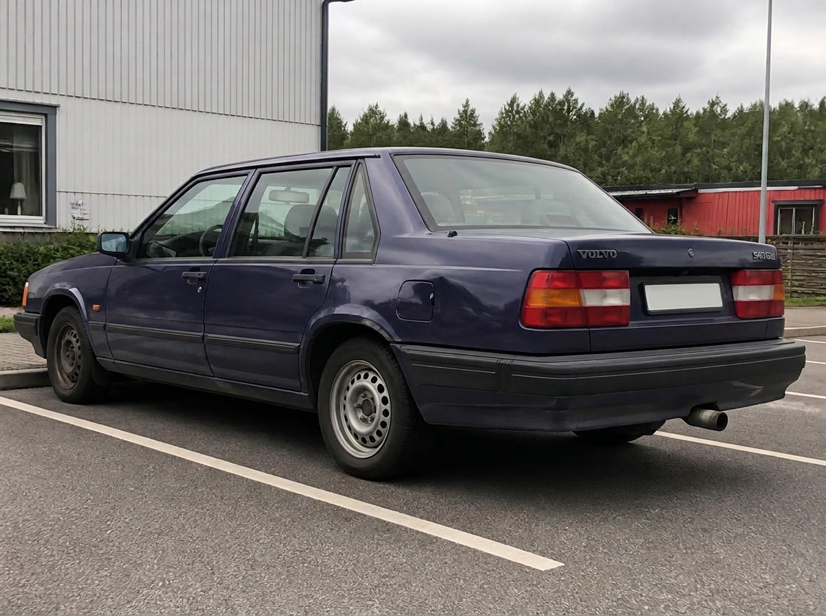 Äldre bil med bucklor på sidan
